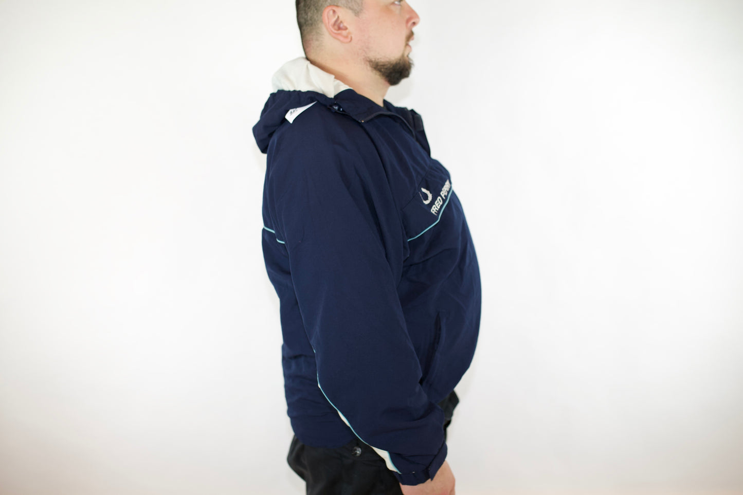 VINTAGE NAVY FRED PERRY SPRAY JACKET (L)