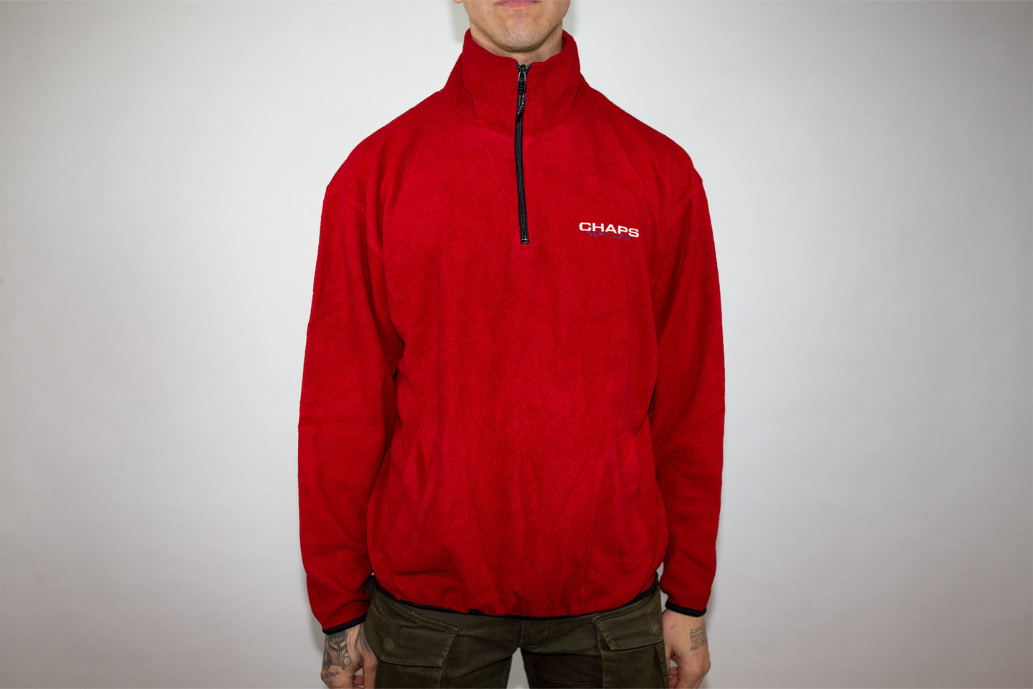 VINTAGE CHAPS RALPH LAUREN RED POLAR FLEECE PULLOVER(L)