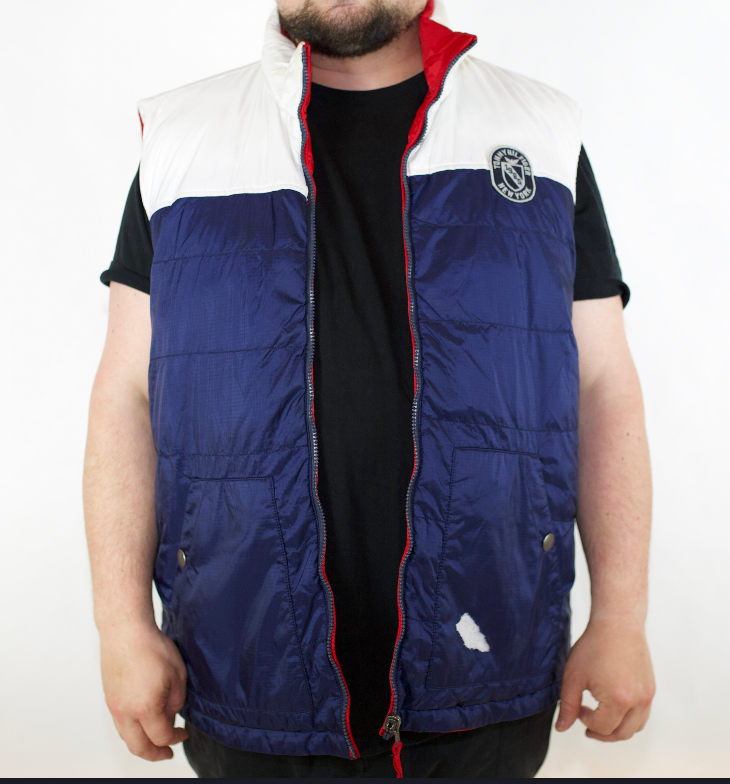 VINTAGE TOMMY HILFIGER REVERSIBLE RIPSTOP RED & WHITE NAVY PUFFER VEST (XXL) XXL