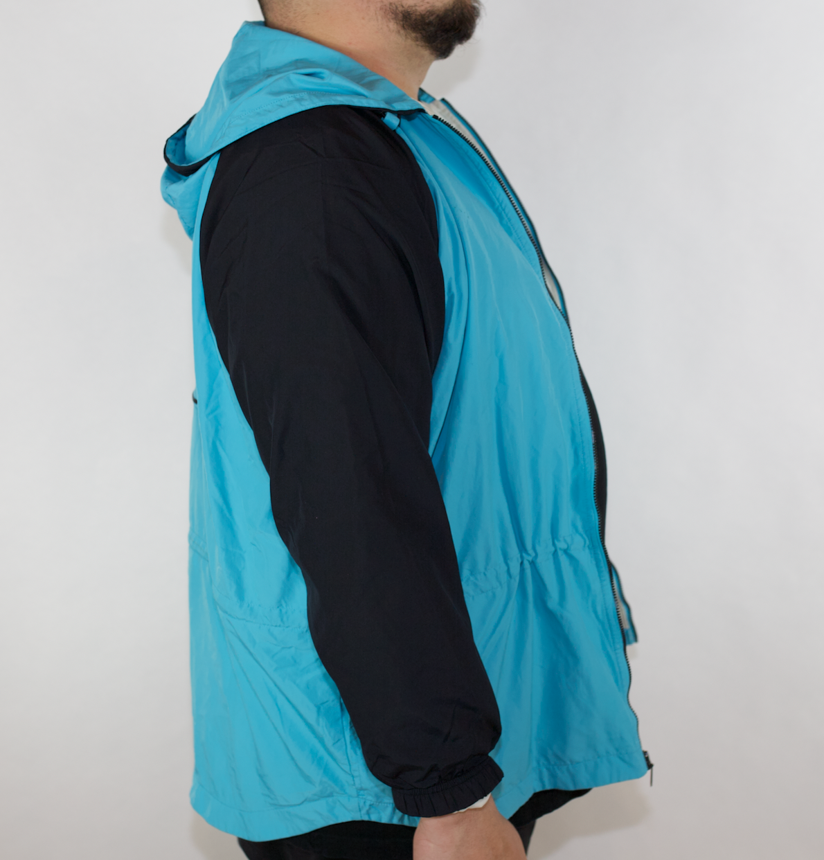 VINTAGE NIKE TEAL BLACK SPRAY JACKET (12-14 L FITS LARGE)