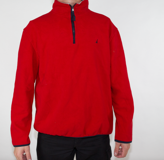 VINTAGE RED NAUTICA POLAR FLEECE PULLOVER JUMPER (XL FITS M-L)